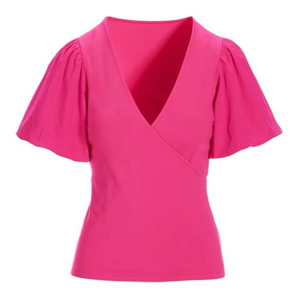 Boston Proper Puff Sleeve Pink Wrap Top size XL Casual Summer Blouse - Picture 1 of 7